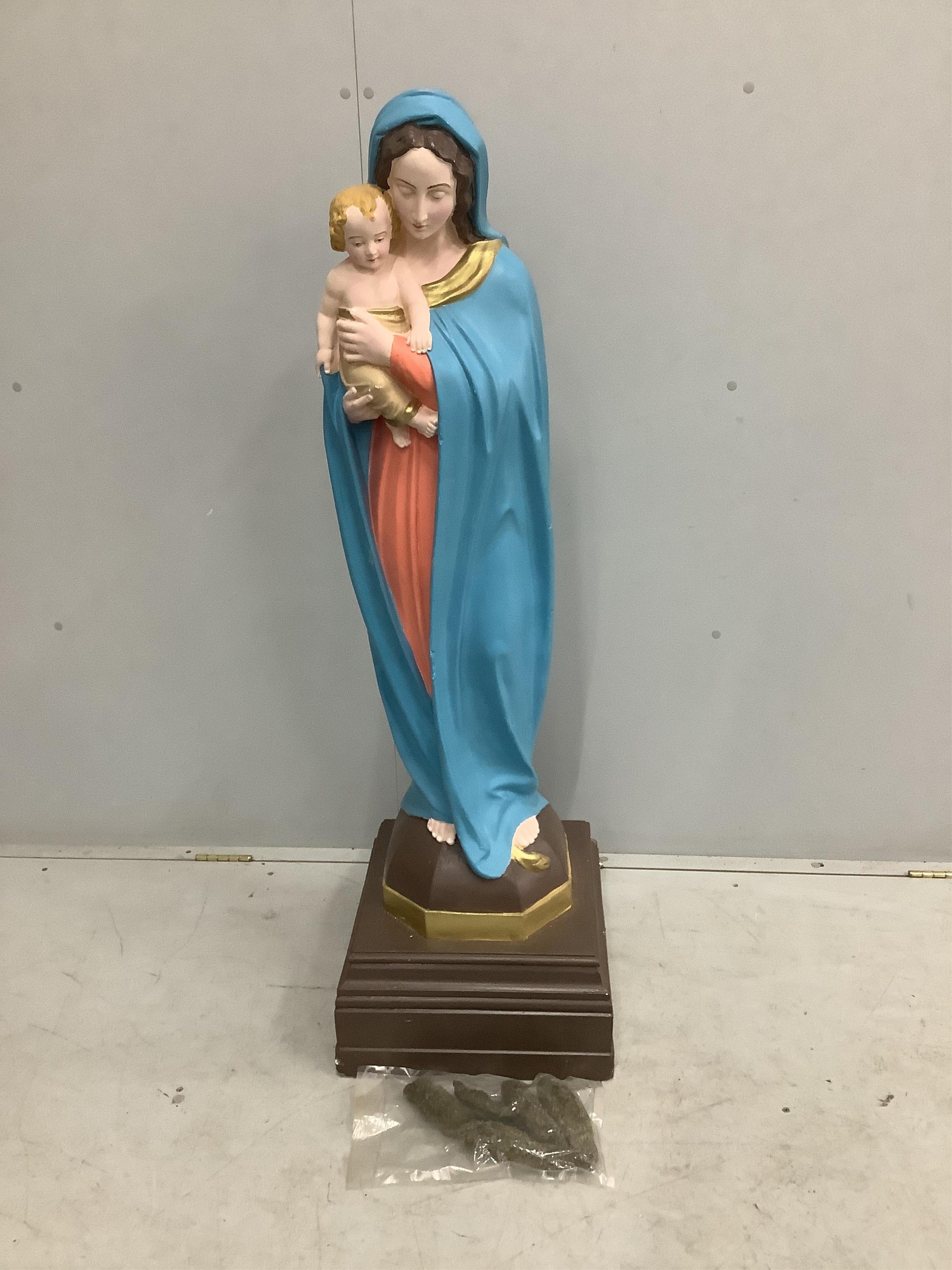 A Madonna and child plaster statue prop from the series 'The Gentleman', height 133cm. Condition - fair to good